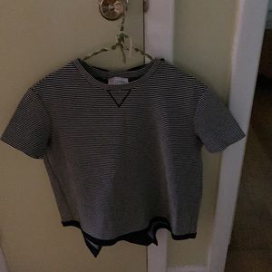 Valentino Red black and white striped tee with bow back and ruffle